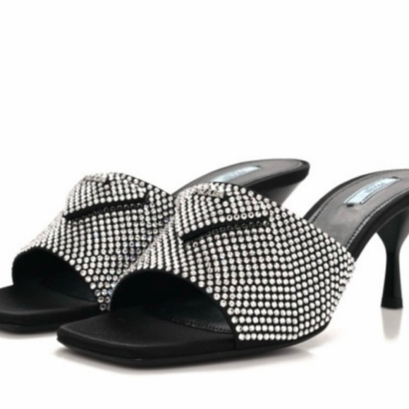 Prada Black and Silver Rhinestone Heels - Picture 1 of 6